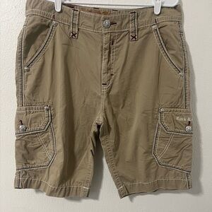 Rock Revival Men’s Size 36 Khaki Cargo Shorts Embroidery Back Pocket Design EUC